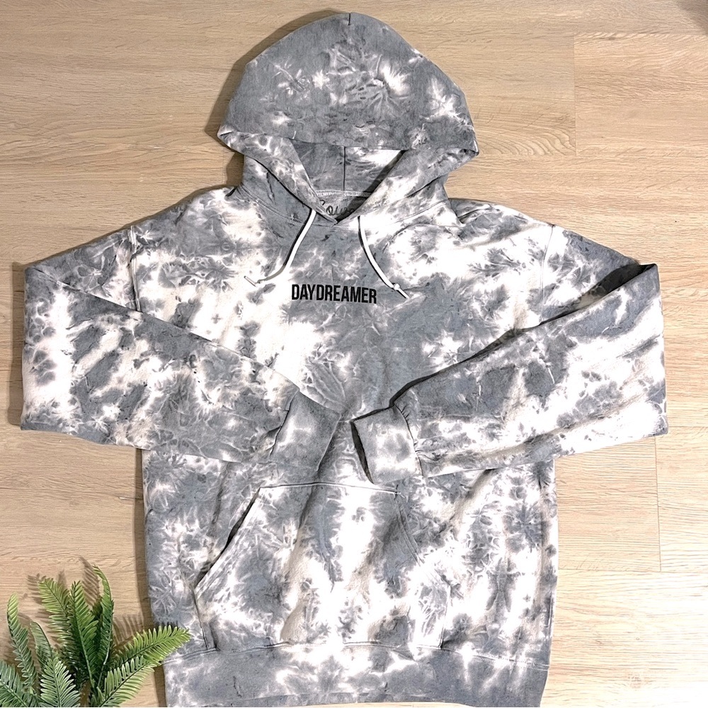 Bowery Supply Co. Tie Dye DAYDREAMER Hooded Gray White Sweatshirt Hoodie
